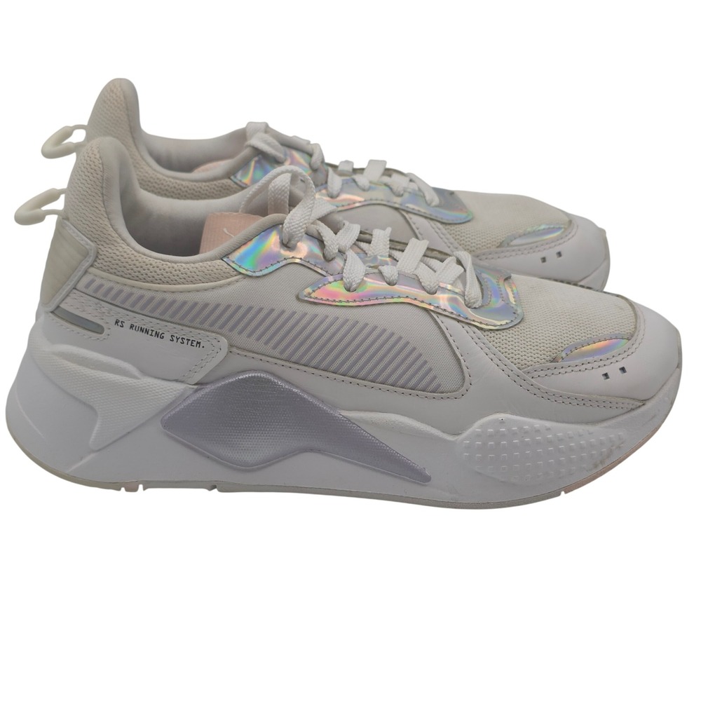 Puma RS-X Sneaker Womens 7 White Iridescent 374209-01 Holographic Chunky Shoe